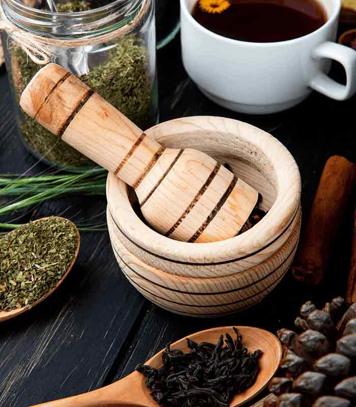 Ayurvedic Mortar and Herbs
