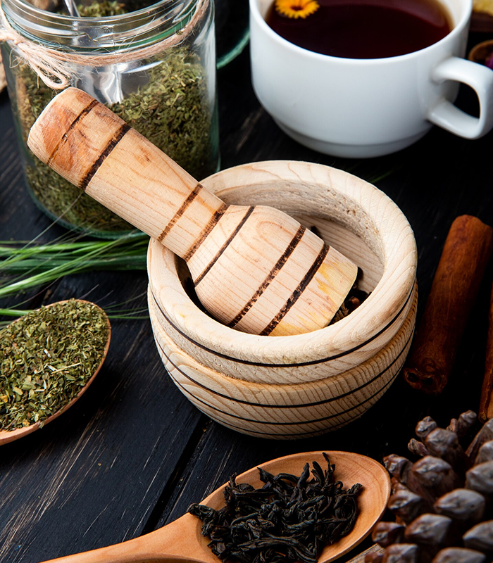 Ayurvedic Mortar and Herbs